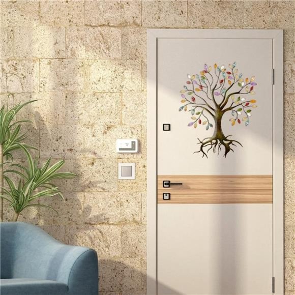 Metal Tree Wall Sculpture Gold Tree HomeDecor Multi Colored Leaf Art Handcrafted - Picture 5 of 7